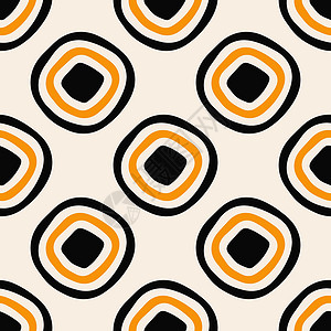 橙色圆圈图案抽象有机无缝图案 背景设计带有抽象形状 手画 矢量插图纺织品芥末色橙色传单绘画潮人卡片织物装饰品圆圈插画
