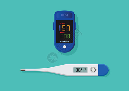 血氧饱和度手指血氧计和数字医疗温度计插画