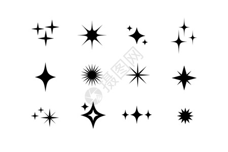 星形图标 闪烁的星星 闪闪发光 闪闪发光 孤立的矢量符号强光辉光火花手电筒魔法耀斑背景图片