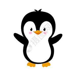 可爱小企鹅表白可爱的小企鹅宝宝的矢量插图 在白色上被孤立 动物短片以平板风格插画