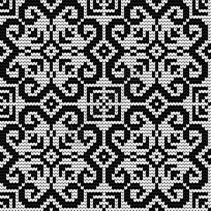 黑色挪威猎麋犬传统编织模式羊毛麻布插图工艺亚麻钻石星星民间雪花黑色插画