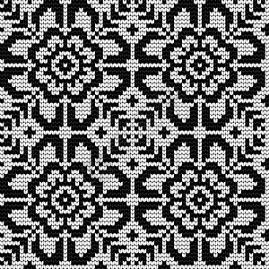 挪威卑尔根传统编织模式白色羊毛插图钻石黑色针线活麻布雪花亚麻帆布插画