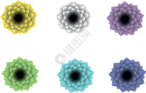 一组六花不同颜色的简单矢量插图(由六花组成)背景图片