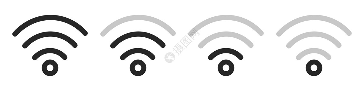 网吧上网Wi-Fi 图标 有四个不同的信号强度 网络图标 矢量插画