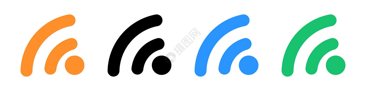 电波暗室Wi-Fi 或 RSS 图标集 有色无线电波 矢量插画