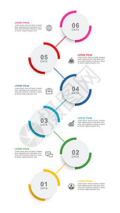 时间轴图表带有 6 个数字数据模板的圆形时间轴 矢量插图抽象背景标签推介会日程菜单按钮广告报告图表横幅信息设计图片