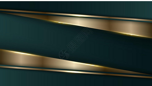 金色标牌3D 现代豪华旗标牌模板设计绿色条纹和金光闪亮金色线 在深绿背景上点亮插画