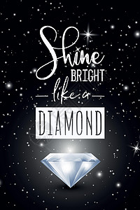 珠宝店铺明亮闪耀如钻石 矢量排版报价黑色与逼真的发光闪亮钻石 宝石 钻石 闪光 珠宝概念 励志励志海报插画