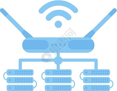 网关设备连接到路由器 IOT 和自动化概念的服务器上网互联网安全局域网数据库插头办公室托管电缆商业插画
