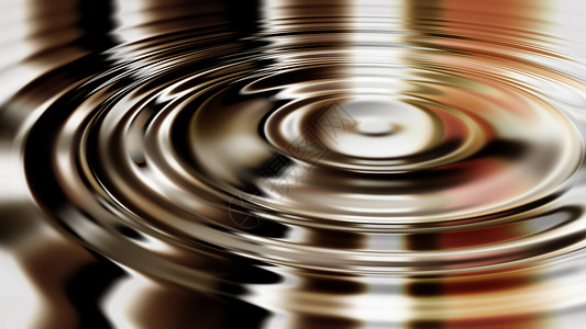 水金属一滴溅入水坑后 液体材料中的银色波纹效应 金属圆圈细节和波浪的创意复制空间 银色共振背景和图案 同心水面背景