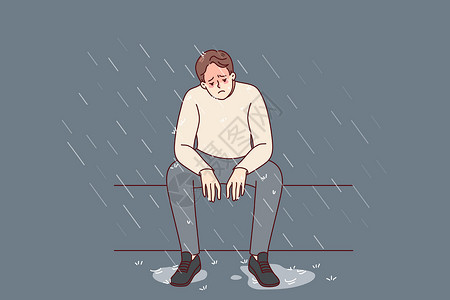 感到压力表情包绝望的人在雨下感到沮丧设计图片