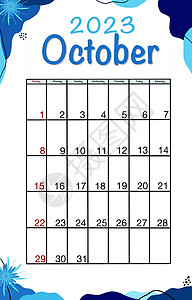 2023年10月计划 英国矢量垂直日历模板 最小设计 周从星期天开始背景图片