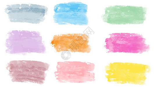 四线谱一套柔和的彩色水彩画笔隔离在上光谱笔触插图艺术家海报墨水白色调色板收藏刷子设计图片