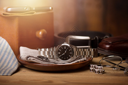 手表背景男性奢奢享受男人的手表品牌小时手镯手腕皮革领带拨号金属奢华口径背景