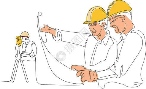 白种工人头戴头盔使用平板电脑地线职场制造业木材线条工匠工作画线团队实线背景图片
