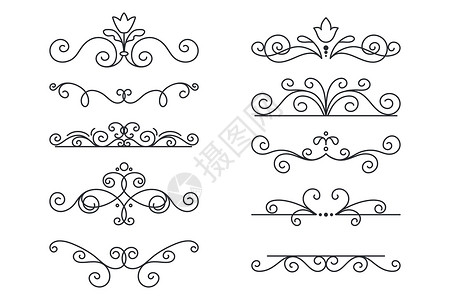 矢量装饰线性边框集 复古框架设计元素 花丝 装饰边框 页面装饰 分隔线奢华横幅书法艺术邀请函分隔器菜单婚礼收藏装饰品背景图片