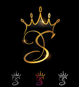 美金标志金美金王冠首字母S婚礼成功装饰品身份缩写女王奢华标志精品珠宝插画