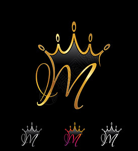金美金王冠首字母 M珠宝字体品牌国王婚礼身份女王艺术金子缩写背景图片