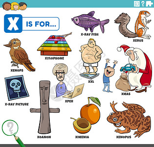霍奇斯潘农带有卡通字符的教学用字词设置插画