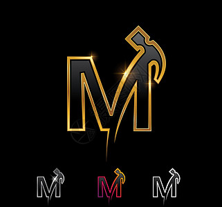 金色锤子金金兆美模锤字母M插画