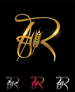 黄金小麦和谷物薄粉初次字母R背景图片