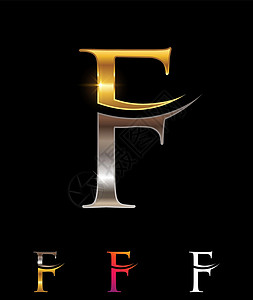 金色字母E首字母F 金色和铬设计图片