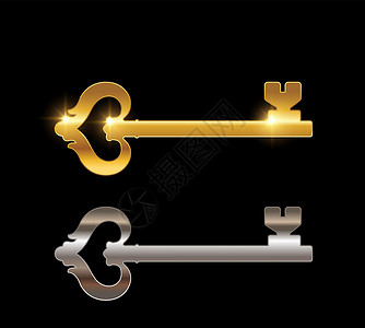 键和锁金和铬键 矢量符号隐私财产白色金子安全秘密挂锁按钮金属入口插画