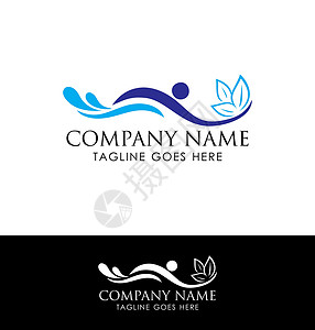 和 Spa Logo 签名插图生态蓝色水池标识商业液体运动海洋游泳背景图片
