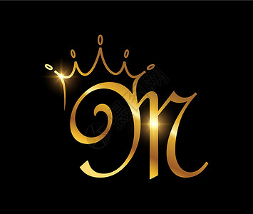 美金标志金美金王冠首字母 M国王字体缩写珠宝女王标签装饰品公司标志奢华插画