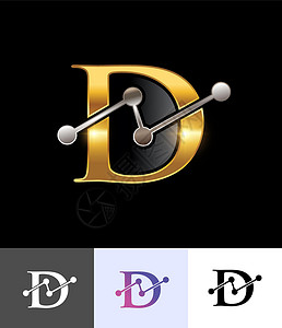 黄金字母黄金技术金色音象Logo字母D插画