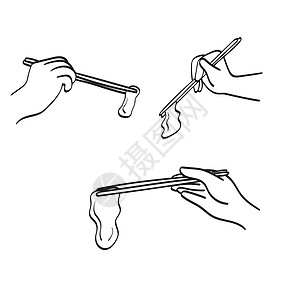 筷子使用使用筷子插图式矢量手 用在白色背景线艺术上隔开的电手缝合装置插画
