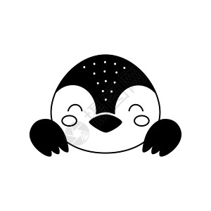 斯堪的纳维亚风格的可爱企鹅头 儿童 T 恤 服装 幼儿园装饰 贺卡 邀请函 海报 室内装饰的动物脸 矢量股票图背景图片