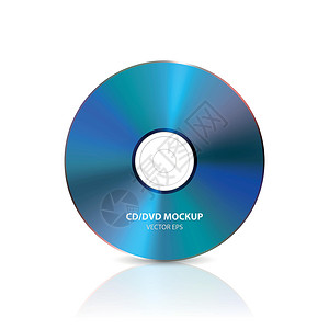 黑胶CD矢量 3d 逼真的蓝色 CD DVD 白色与反射 样机的 CD 设计模板 复制空间 光盘图标 前视图插画