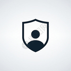 隐私保密屏蔽用户隐私图标 带有人物轮廓符号的平面屏蔽 个人保护标志 身份验证安全图标 安全保密标签插画