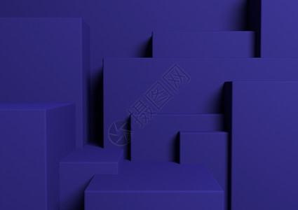 深蓝色 3D 渲染产品展示台或站立简单 最小 抽象 不对称背景或墙纸 用于产品摄影或广告城市剪影背景图片