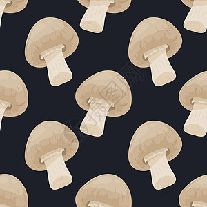 矢量无缝模式与黑色的香菇 无缝纹理 手绘卡通香菇 纺织品 墙纸 印刷品的设计模板艺术食物卡片蘑菇孩子们打印森林义者插图蔬菜背景图片