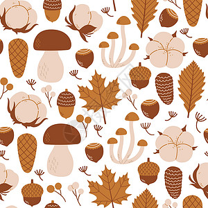 秋叶和树枝无缝无缝模式矢量艺术风格插图织物季节叶子植物装饰树叶墙纸背景图片