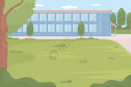 校园信息由绿色校园平板彩色矢量插图环绕的高中插画