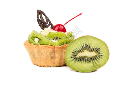 樱桃果与kiwi的塔尔 tart面包餐厅餐饮奶油鞑靼巧克力甜点叶子食物糕点背景