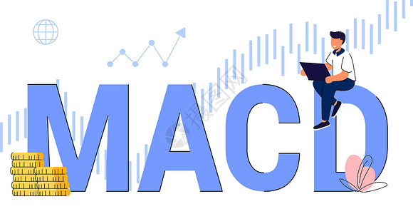 MACD 移动平均趋同差异指标技术分析MACD白色加密振荡器贸易数据外汇经济库存货币图表插画