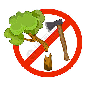 斧头与树有斧头和树的标志 禁止砍伐森林医生禁令邮票林业危险警告环境树桩木头圆圈插画