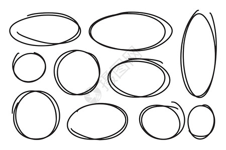 一套圆形拼字大纲图纸框 Oval 横幅收藏草图边界椭圆框架气泡椭圆形划痕艺术白色插图背景图片