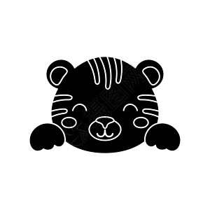 老虎透明素材可爱的斯堪的纳维亚虎头 儿童 T 恤 服装 幼儿园装饰 贺卡 邀请函 海报 室内装饰的动物脸 矢量股票图插画