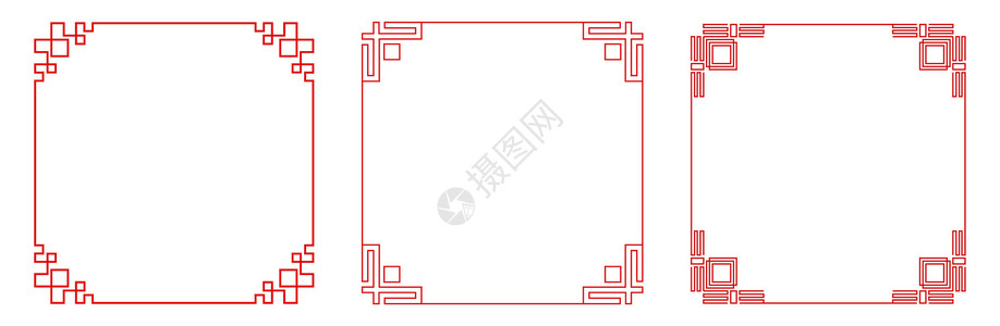 一套抽象的中国框架寄宿生装饰品标签圆圈金子艺术传统红色风格插图背景图片