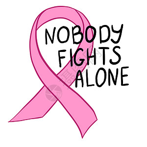 没有人孤军奋战 乳腺癌宣传月手绘黑色和粉红色插图 用于健康保护 医疗预防概念的疾病疾病丝带 女性保健设计背景图片