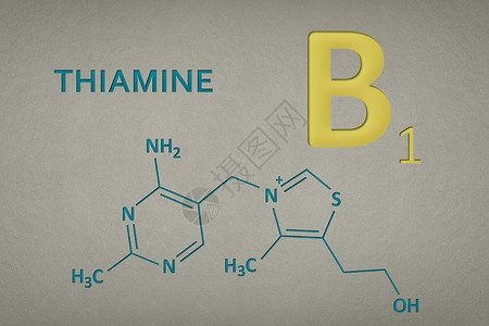 中本聪B1 纸质背景上的活胺分子 维他命的骨骼配方公式b 1 绿黄中的中文本硫胺素医疗黄色生物六边形绘画插图生物学化合物化学品背景