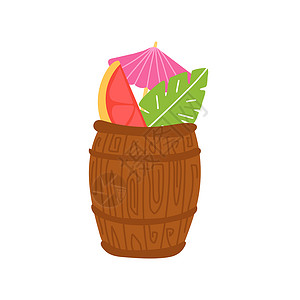 伞桶棕色桶玻璃杯中的提基鸡尾酒 柑橘酒吧鸡尾酒 夏季饮料派对棕榈调酒师水果海滩女孩酒精吊床乐器飓风背景