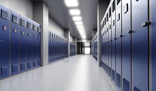 蓝色储物柜的长途学校走廊建筑学入口建筑地面团体大学知识大堂金属安全背景图片