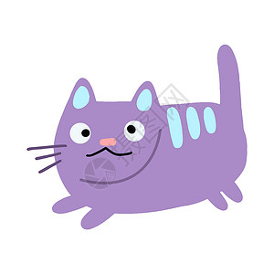 隐藏猫矢量滑稽紫色猫 儿童手画的插图设计图片