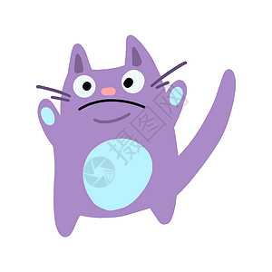 矢量滑稽紫色猫 卡通风格的儿童插图背景图片